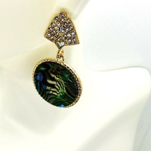 Gold-Tone Crystal Abalone Colored Dangle Earrings - Picture 1 of 5